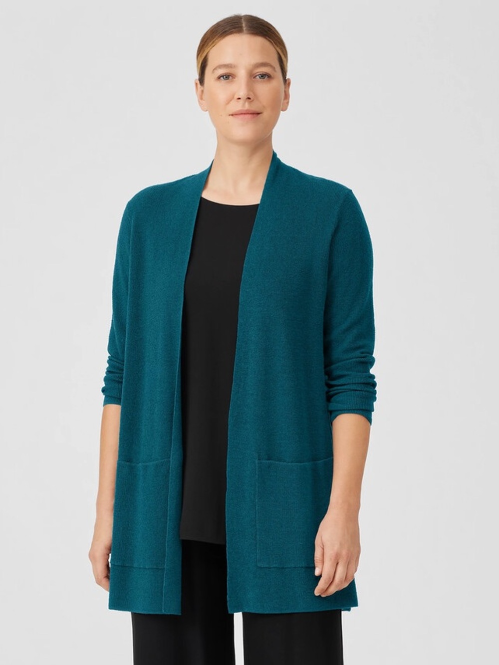 Eileen Fisher Linen Crepe Stretch Cardigan Teal XL